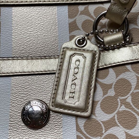 Coach Chelsea Heritage bag Signature White Gold Purple satchel with Dust bag - Picture 2 of 12